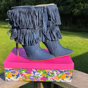 Fringe Denim Ankle Boots